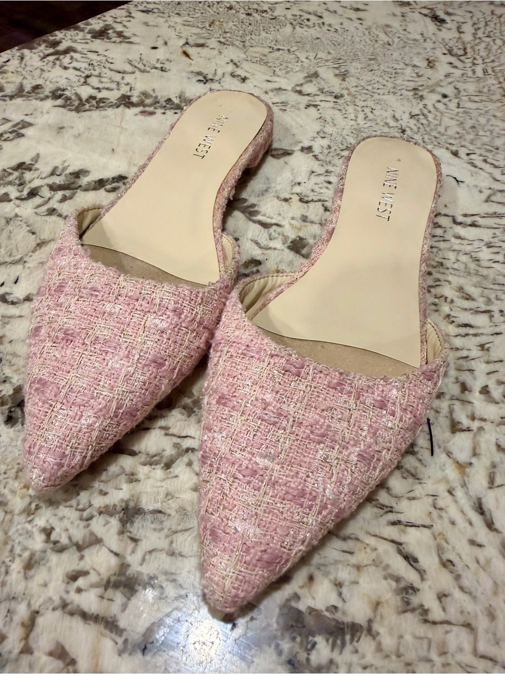 Nine West Pink Tweed Pointed Toe Slip-On Mules